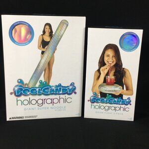 Pool Candy Holographic Pool Toys Inflatable Drink Cup Holders & Super Noodle NEW